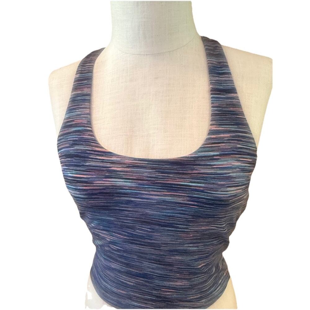 DSG Women’s Momentum Crop Tank XS Black Rainbow Spacedye Built-In Bra UPF 50+
